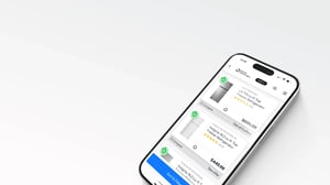Utility Marketplace mobile UI showing Enervee Score product listings.