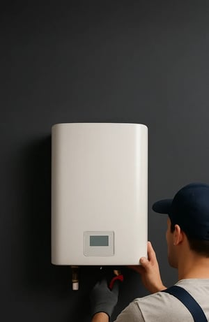 Licensed contractor installing a wall-mounted water heater.