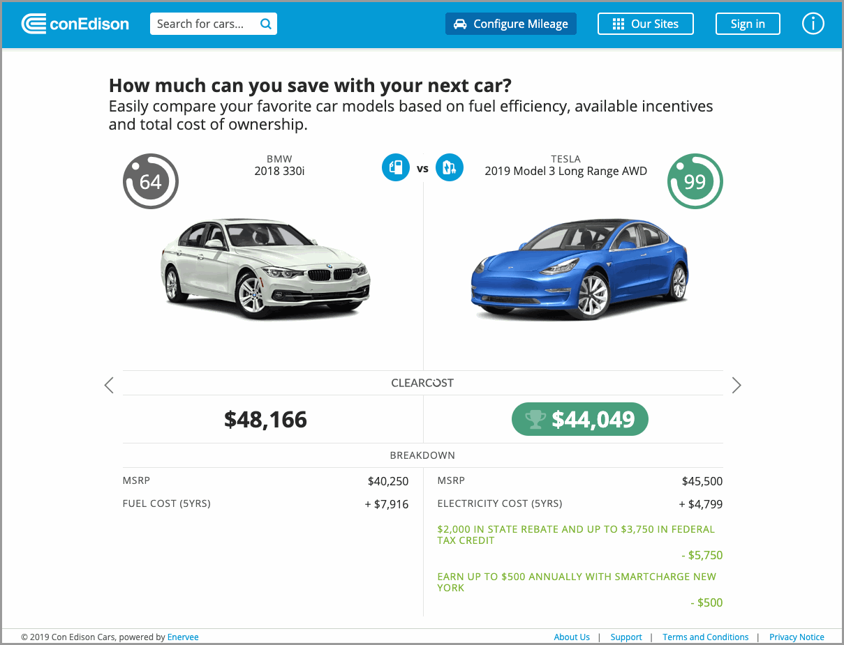 Car comparison screenshot