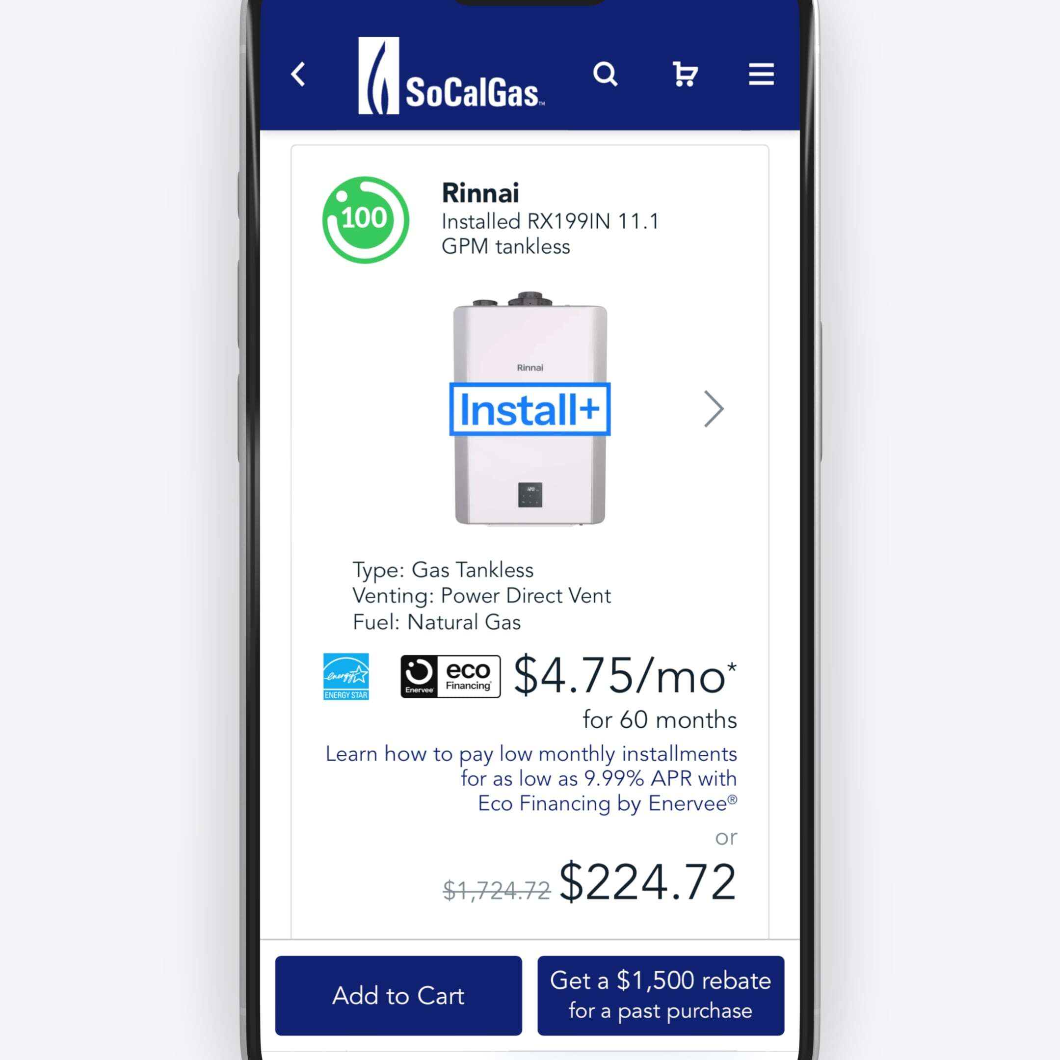 Electric and gas appliance categories available on a utility marketplace